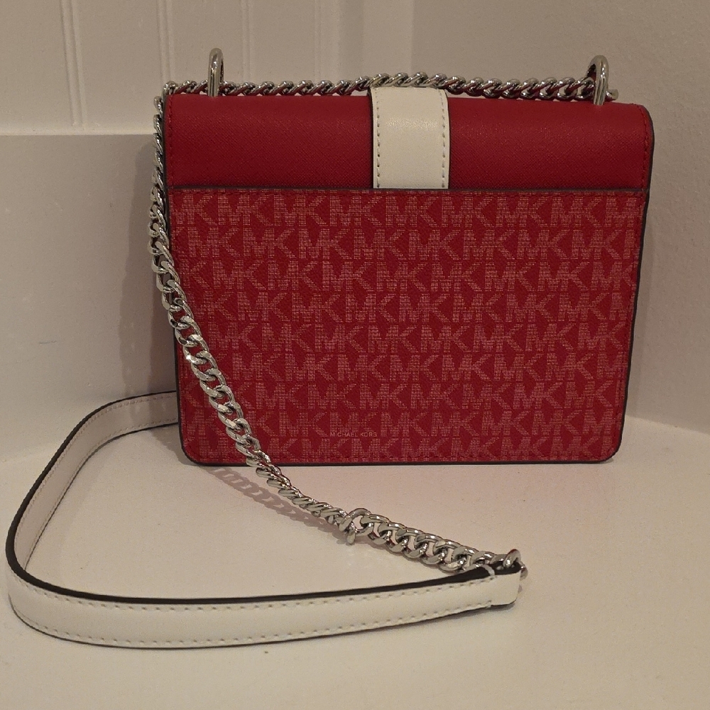 Michael Kors Red and White Crossbody Bag with Chain Strap - Picture 5 of 8